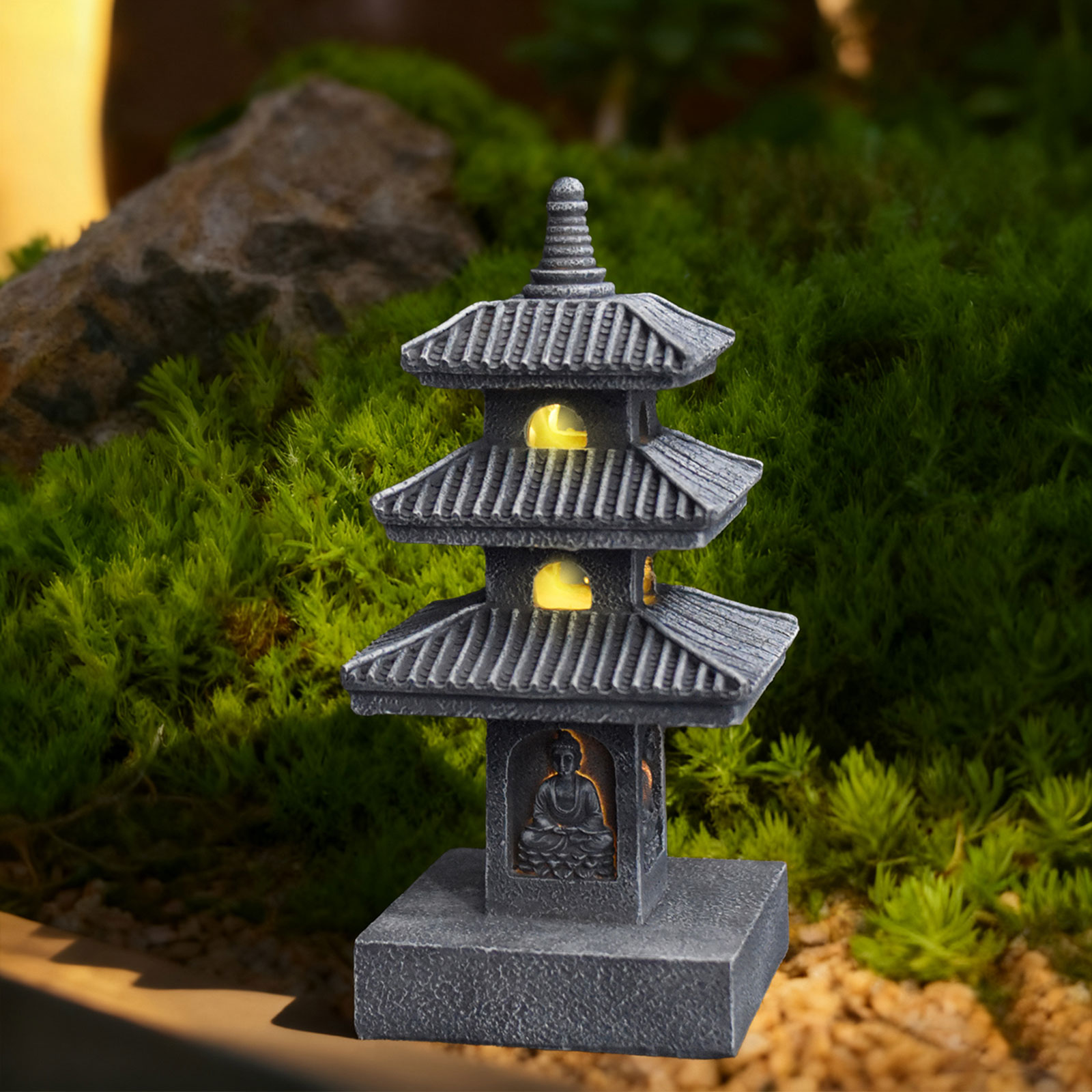 Resin Art Lamp - Solar Pagoda Lantern Garden Statue Outdoor