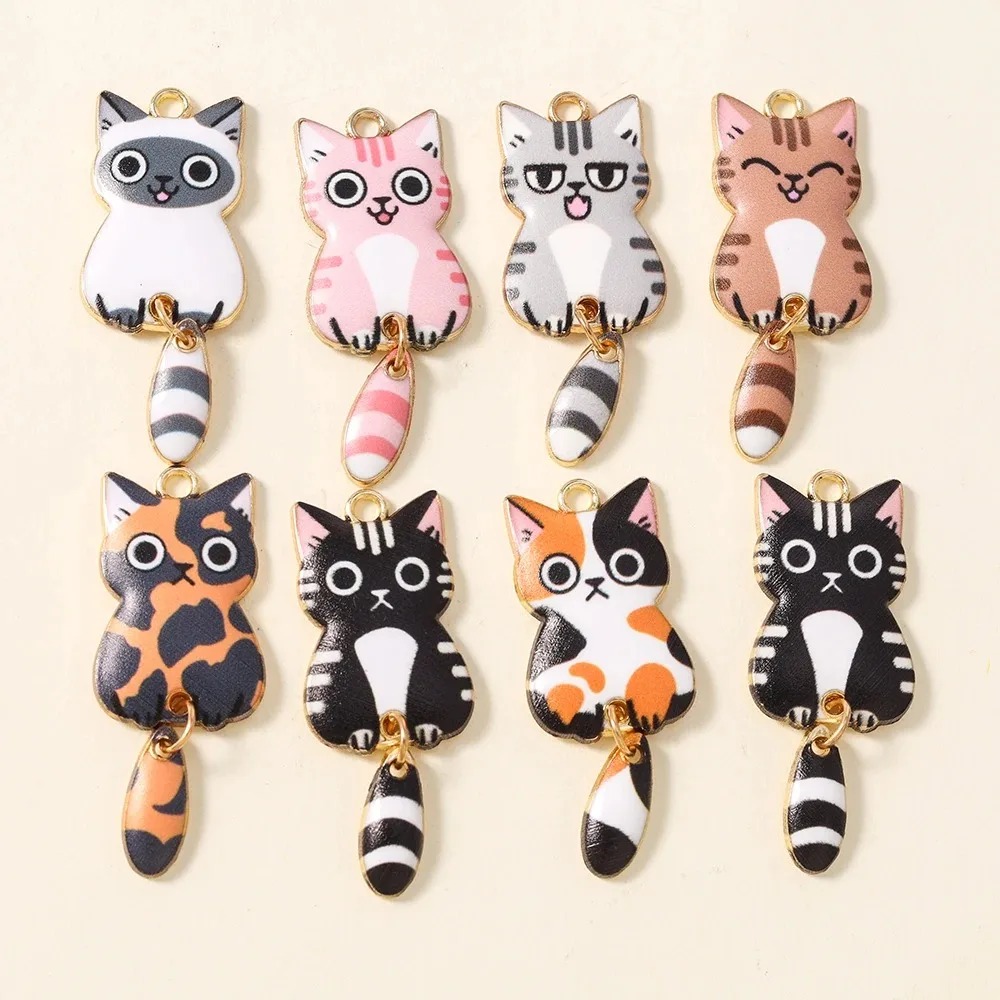 Resin Art Earrings - 10Pcs 16×39mm Cute Cartoon Cat Resin