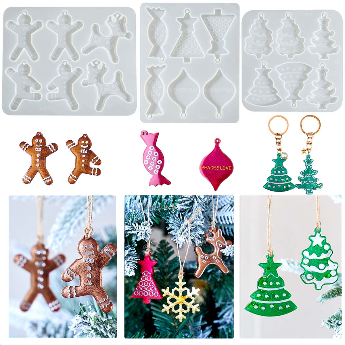 Resin Art Mold - Christmas Series Earrings Pendant Silicone Mold