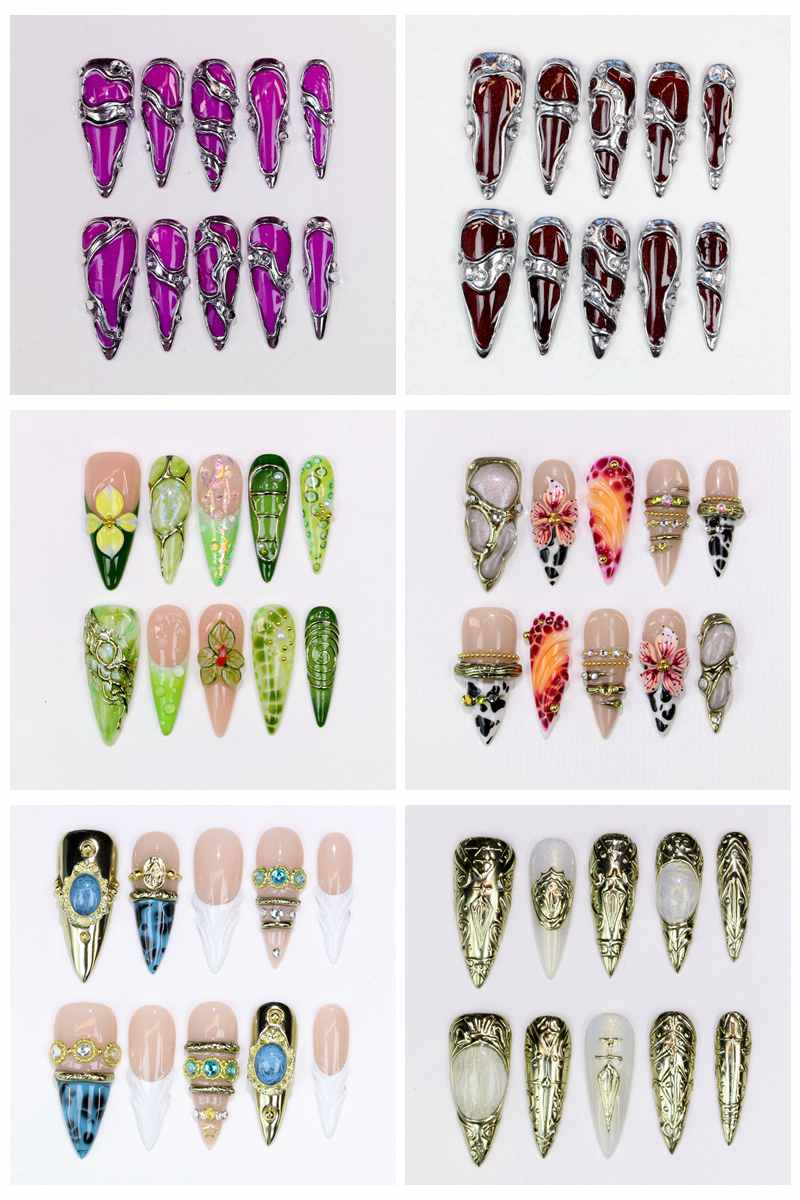 Resin Art Purple - 10Pcs Long Stiletto Press-On Nails Glossy