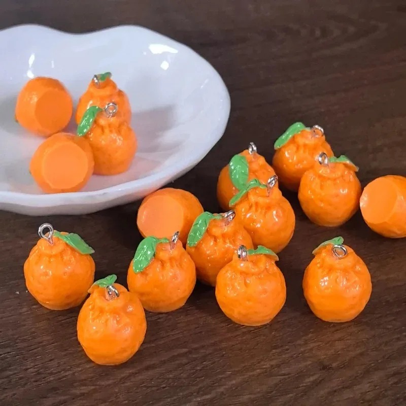 Resin Art Earrings - 10Pcs 3D Simulation Dekopon Mandarin Orange