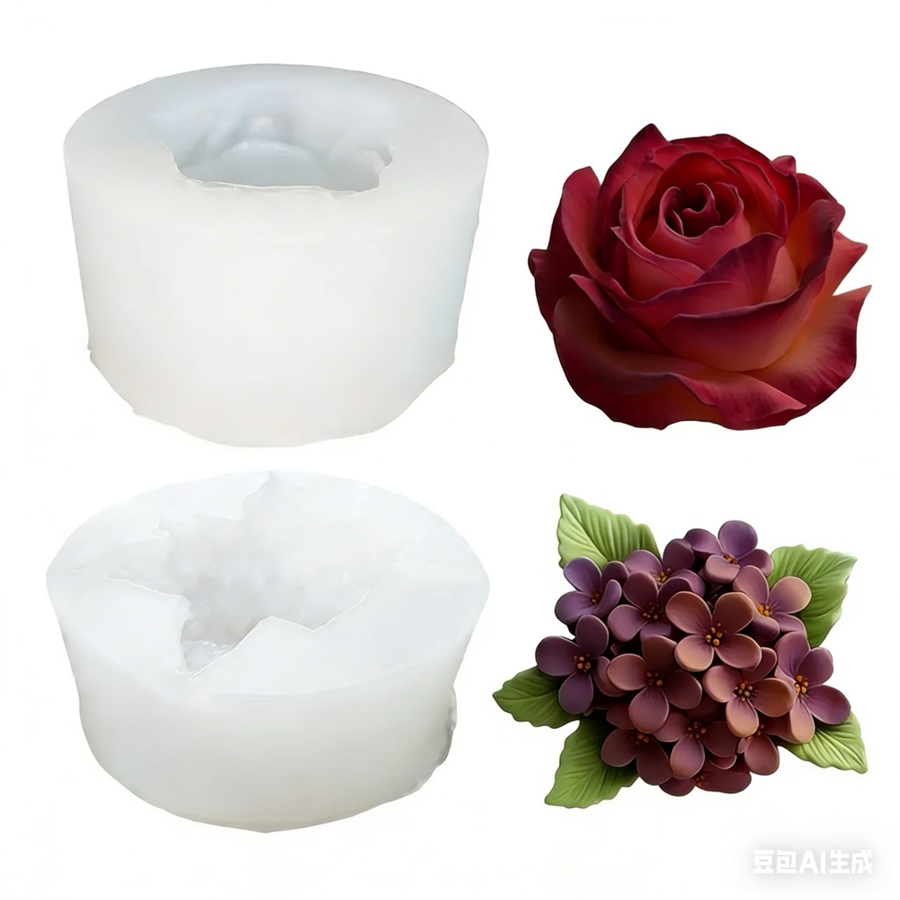 Resin Art With Rose - 2-Piece 3D Rose and Lilac Silicone