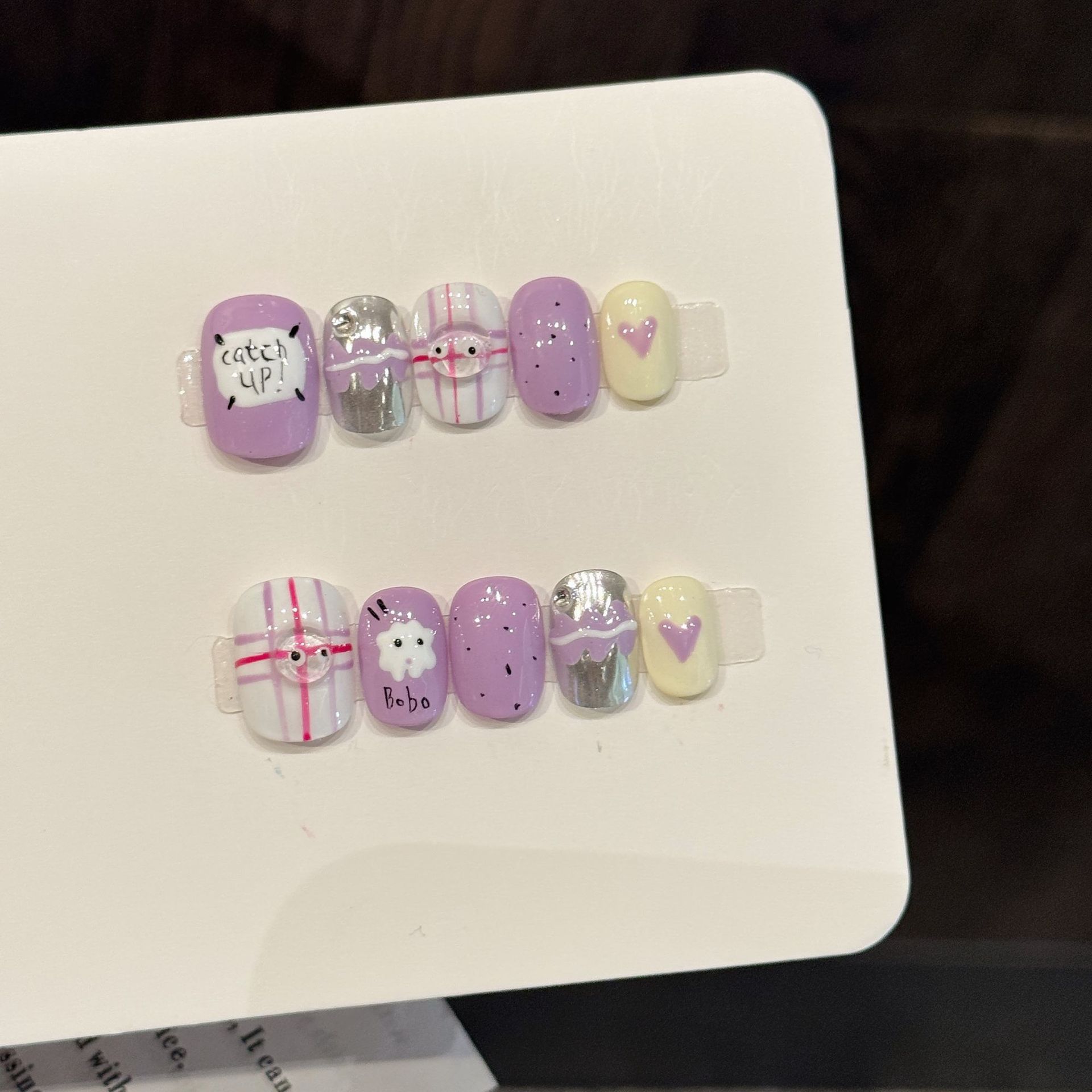 Resin Art Purple - 10pcs Handmade Pressed Short Round Nails