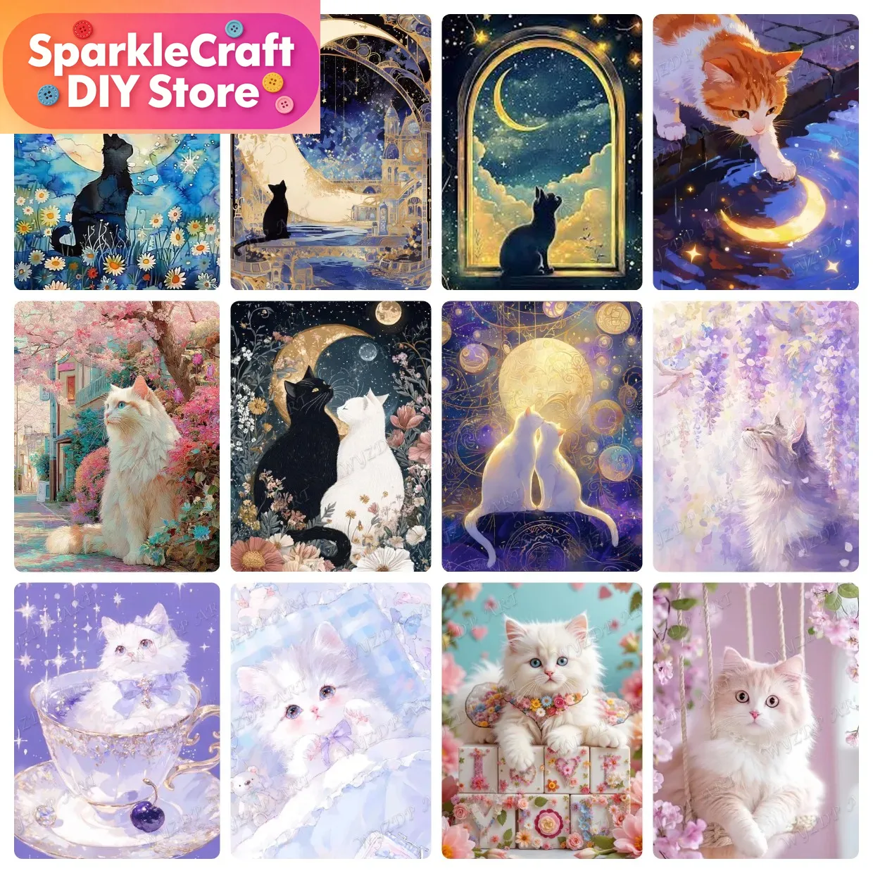 Animal Cat Moon Diamond Painti - огляд і ціна Resin Art For Beginners