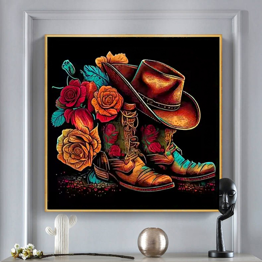Cowboy Hat Boots Diamond Paint - огляд і ціна Resin Art With Rose